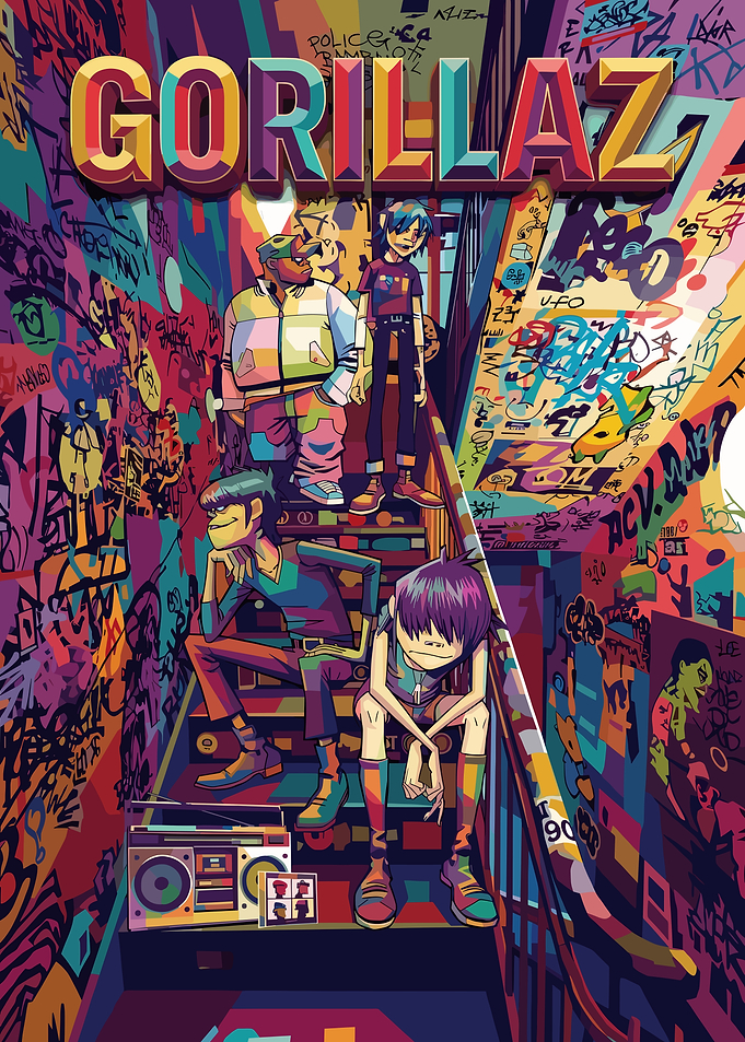 Gorillaz Band Graffiti Staircase Poster
