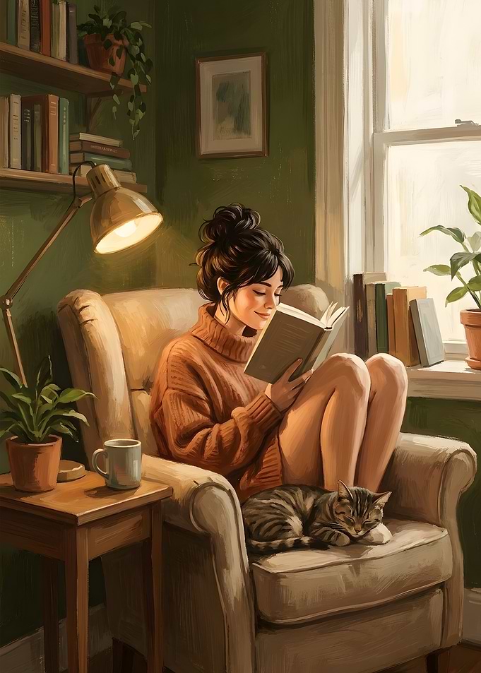 Cozy Reading Corner with Cat