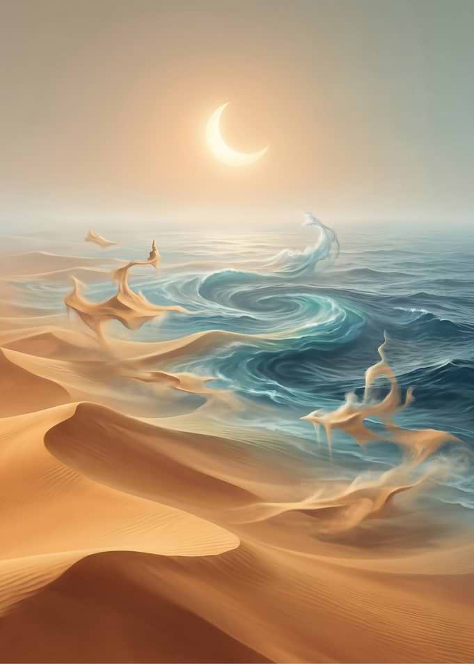 Surreal Desert Ocean Fusion Landscape