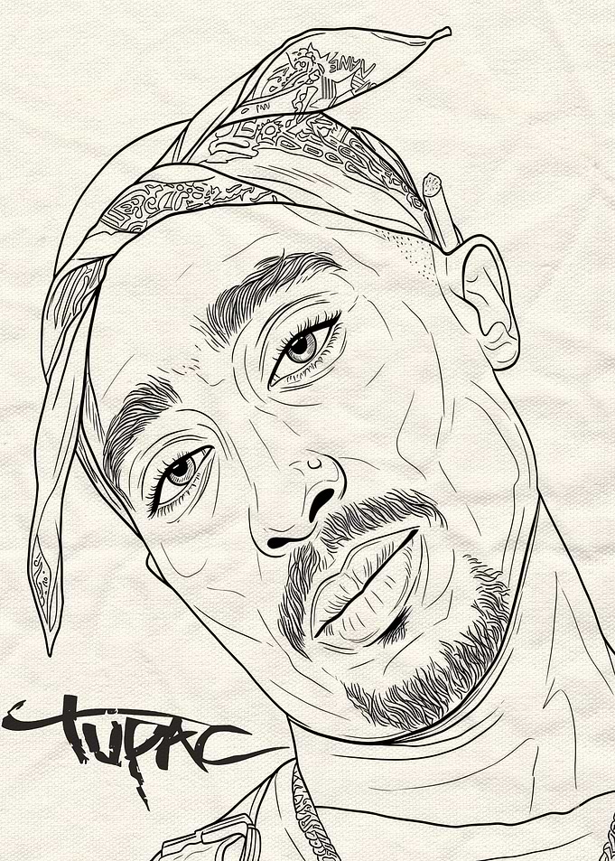 Tupac Shakur Line Art Portrait