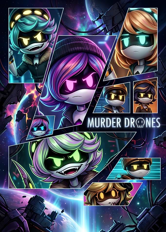 Murder Drones Character Collage Poster