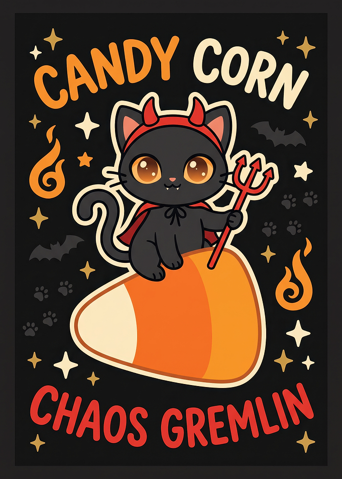 Cute Devil Cat Candy Corn Illustration