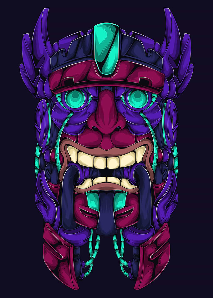 Cybernetic Oni Mask Digital Illustration