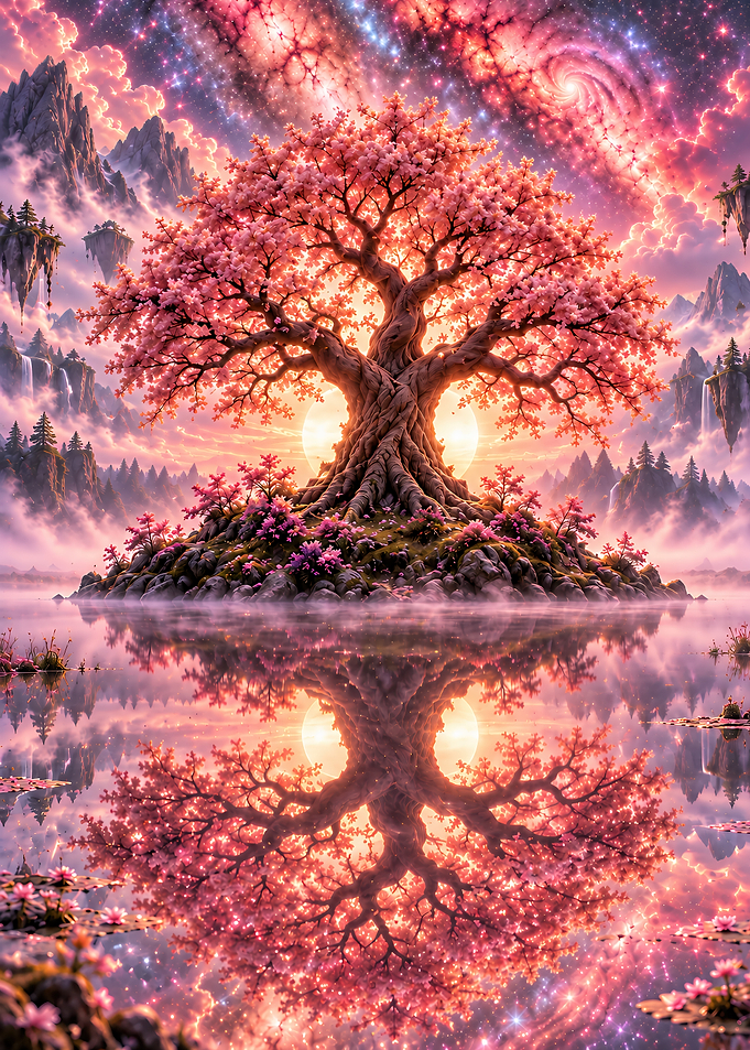 Ethereal Cherry Blossom Tree Landscape