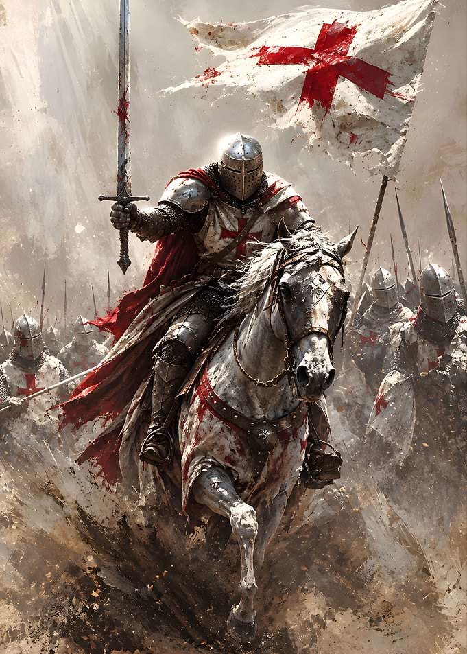 Crusader Knight Charging into Battle