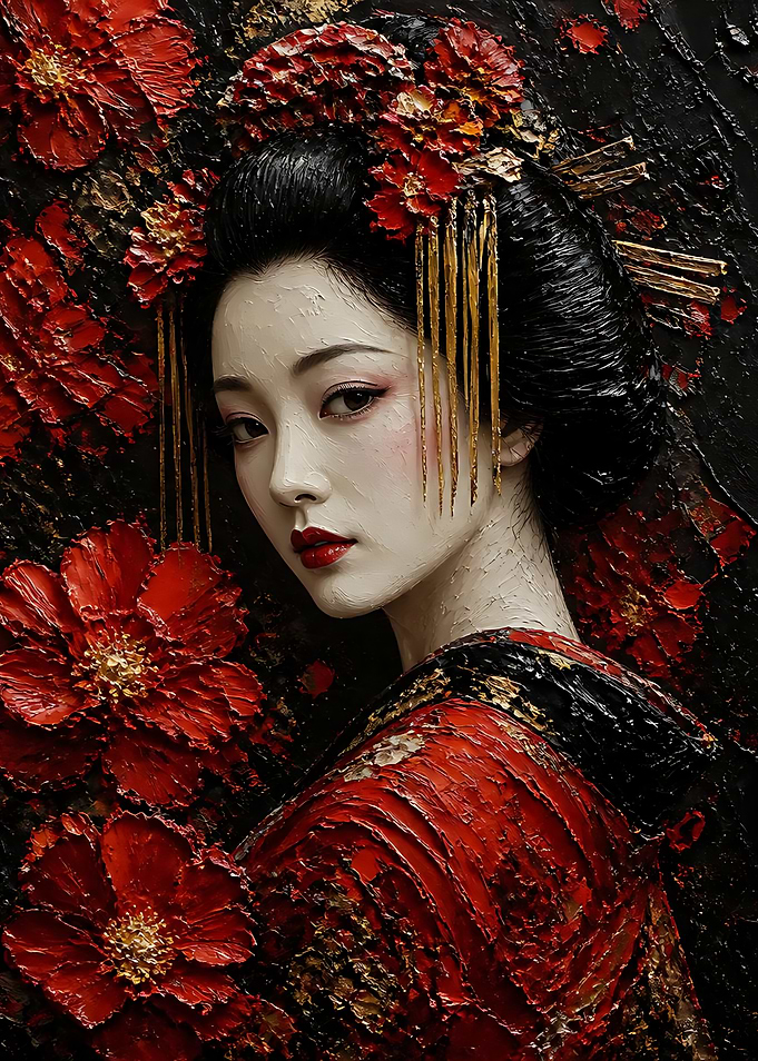 Textured Oil Painting of a Geisha