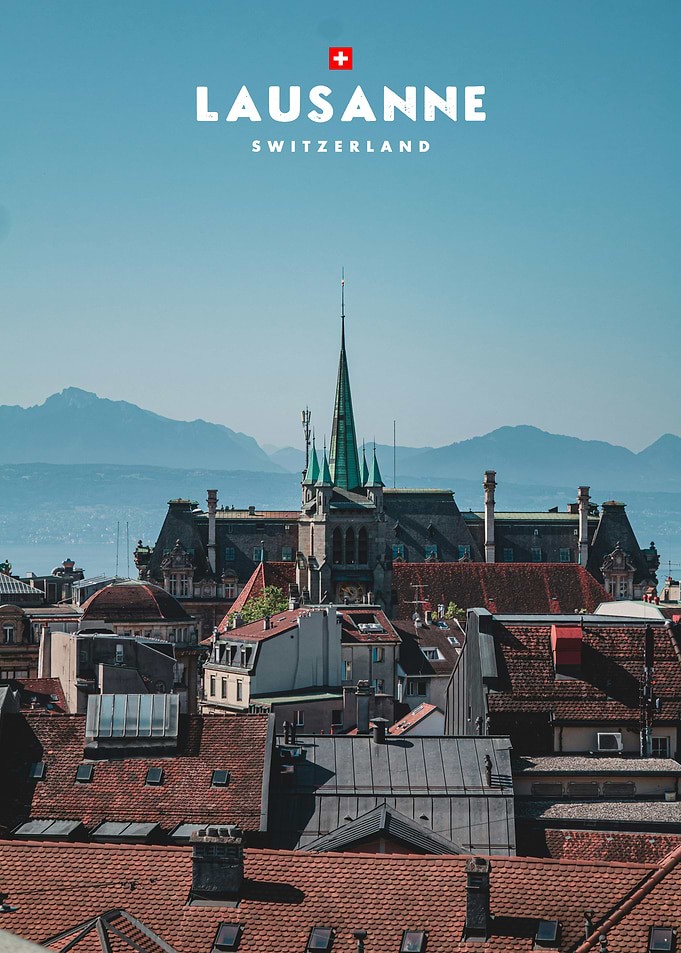 Lausanne Switzerland Cityscape Travel Poster