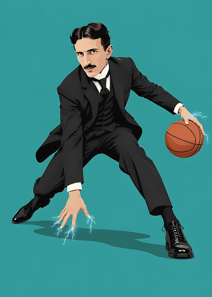 Nikola Tesla Playing Basketball