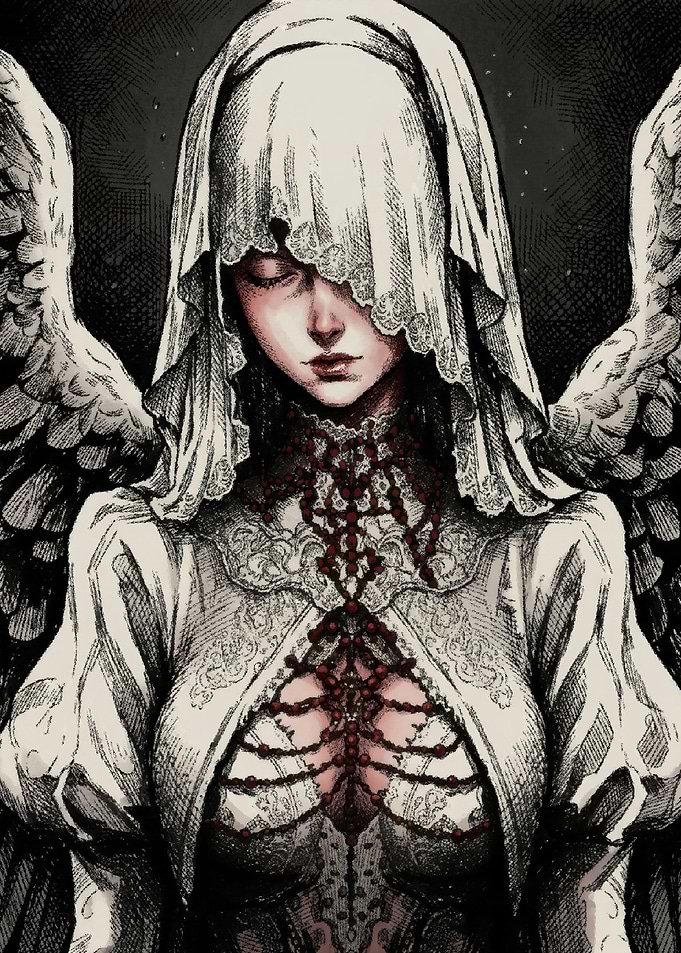 Gothic Angel in White Veil