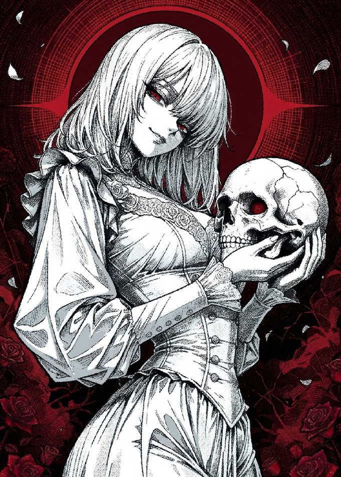 Gothic Anime Girl Holding a Skull