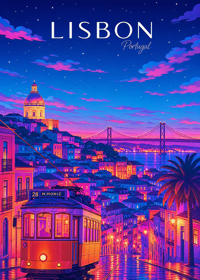 Vibrant Lisbon Sunset Travel Poster