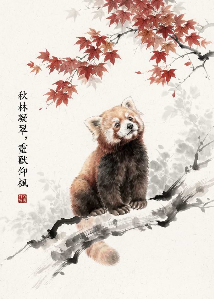 Red Panda in Autumn Ink Wash