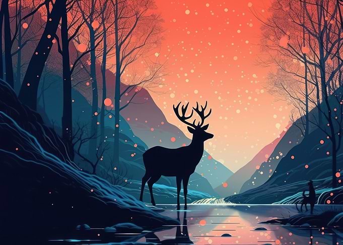Majestic Deer in Sunset Forest