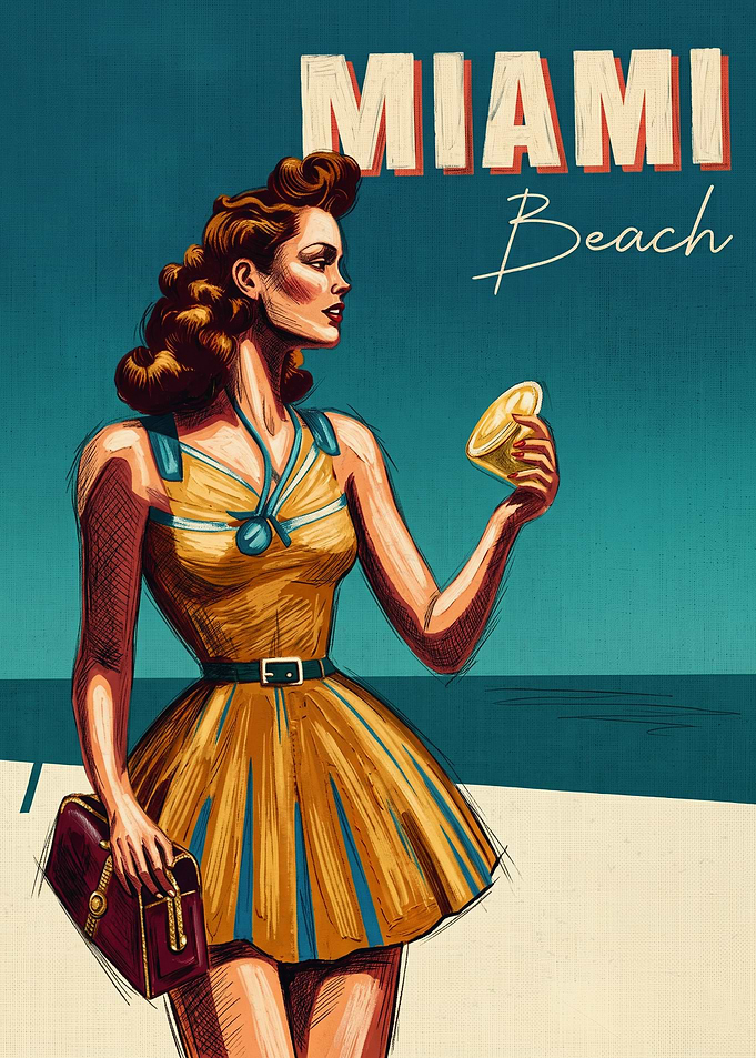 Miami Beach Travel Cityscape Vintage Poster