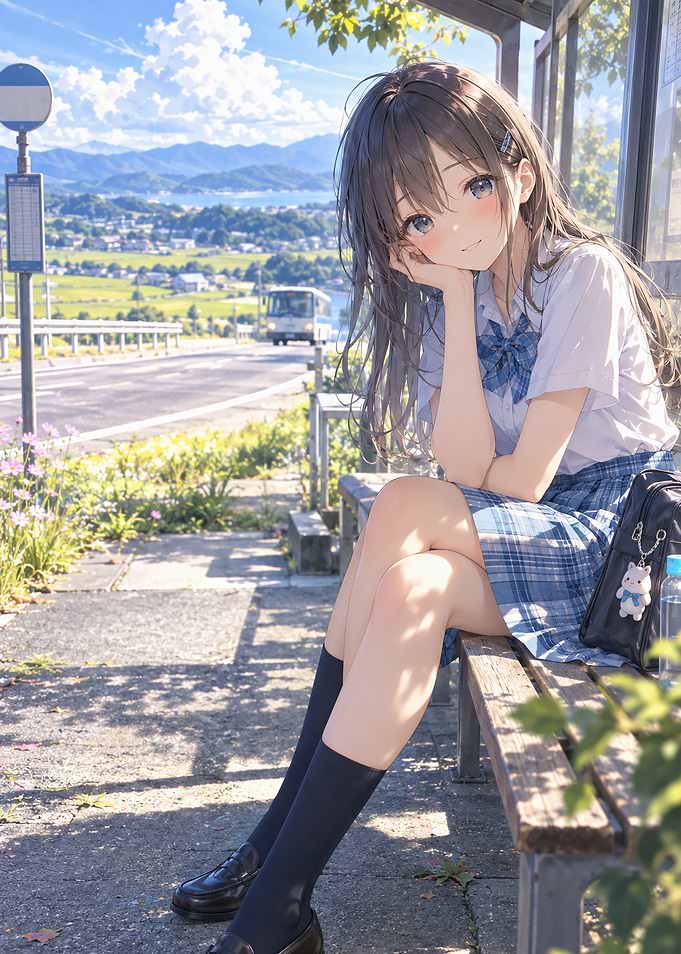 Anime Girl Waiting at Bus Stop