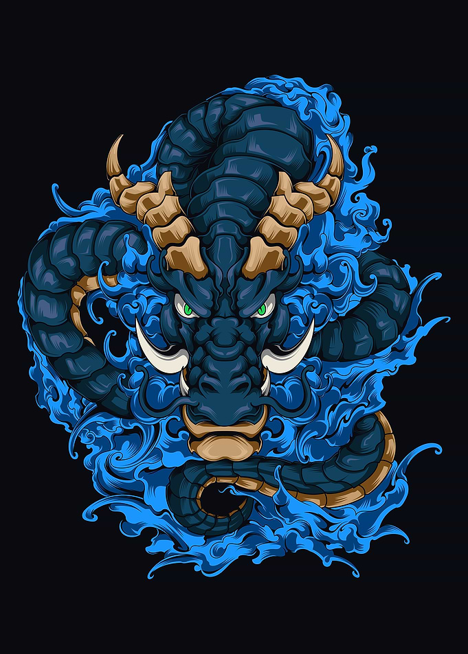 Blue Japanese Dragon Illustration