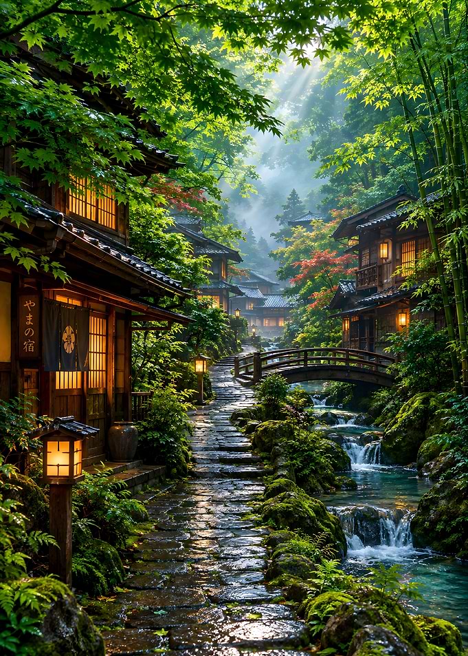 Enchanting Japanese Village Stream Path