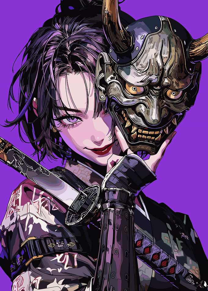 Anime Girl with Oni Mask