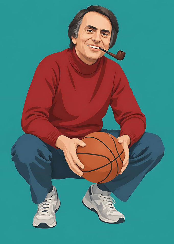 Carl Sagan Holding a Basketball