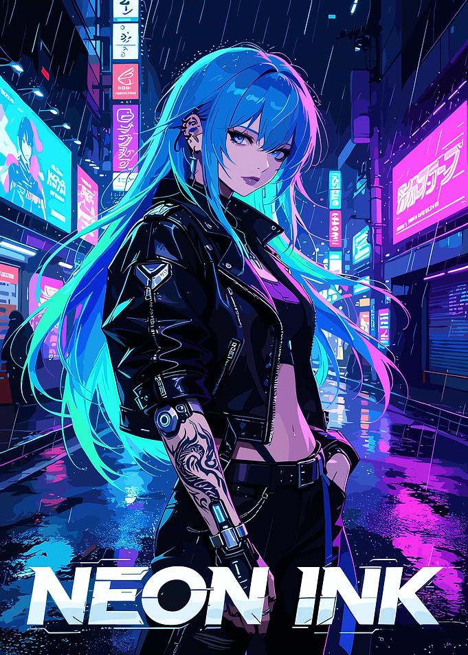 Cyberpunk Anime Girl Neon City