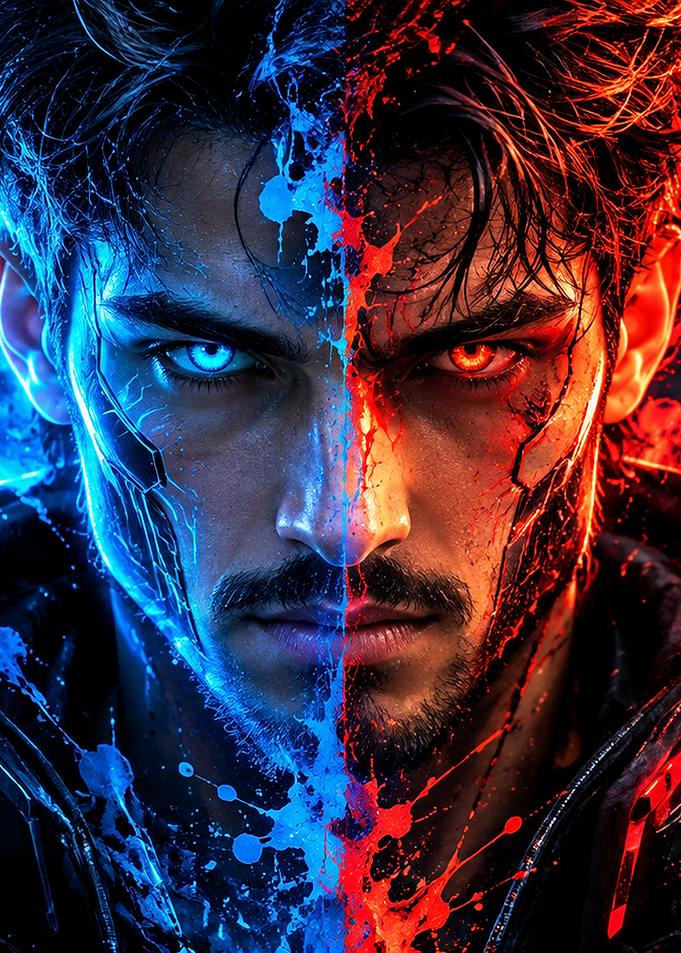 Dual Nature Cybernetic Man Portrait