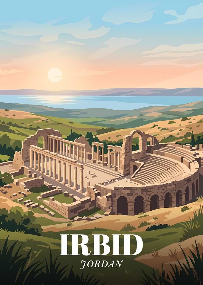 Irbid Jordan Ancient Ruins Travel Poster