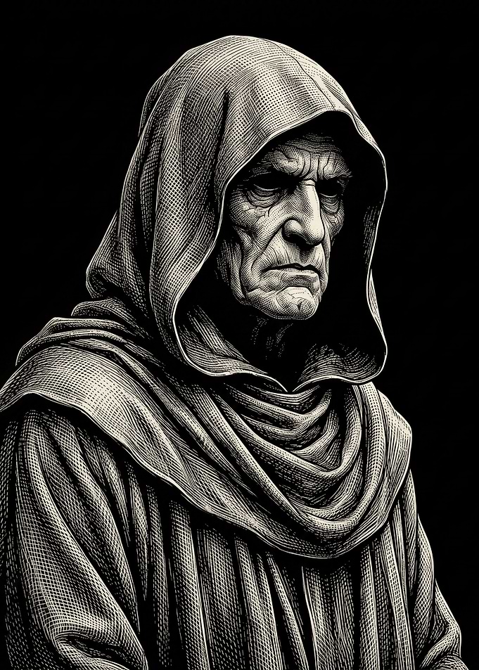 Portrait of an Aged Hooded Monk