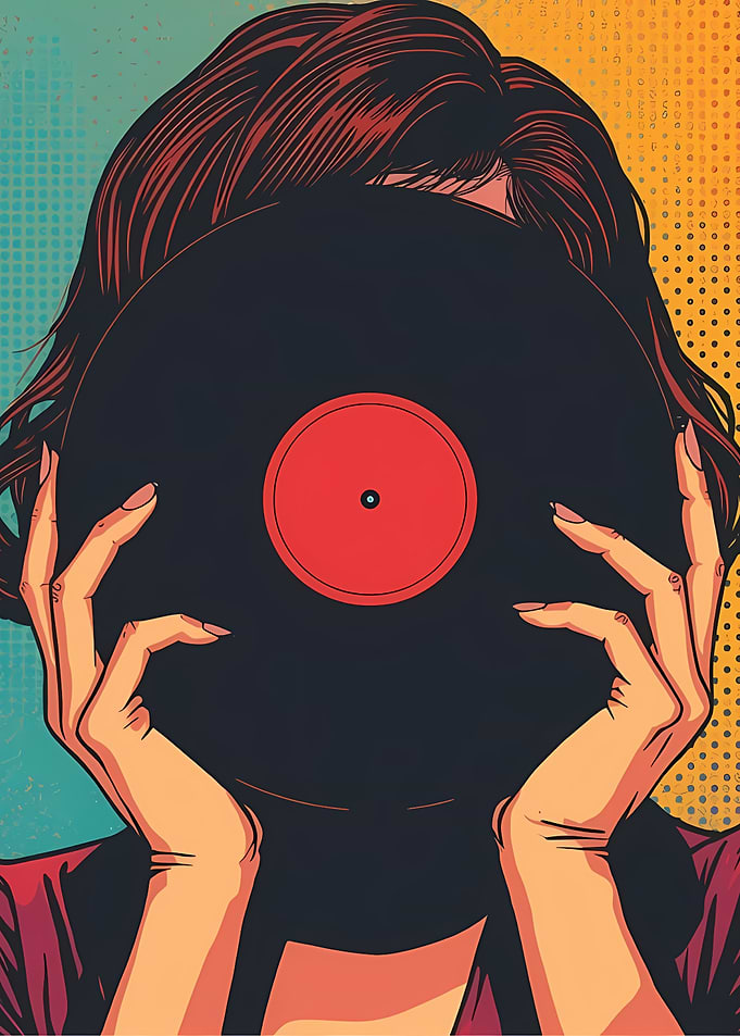 Woman Holding Vinyl Record Pop Art