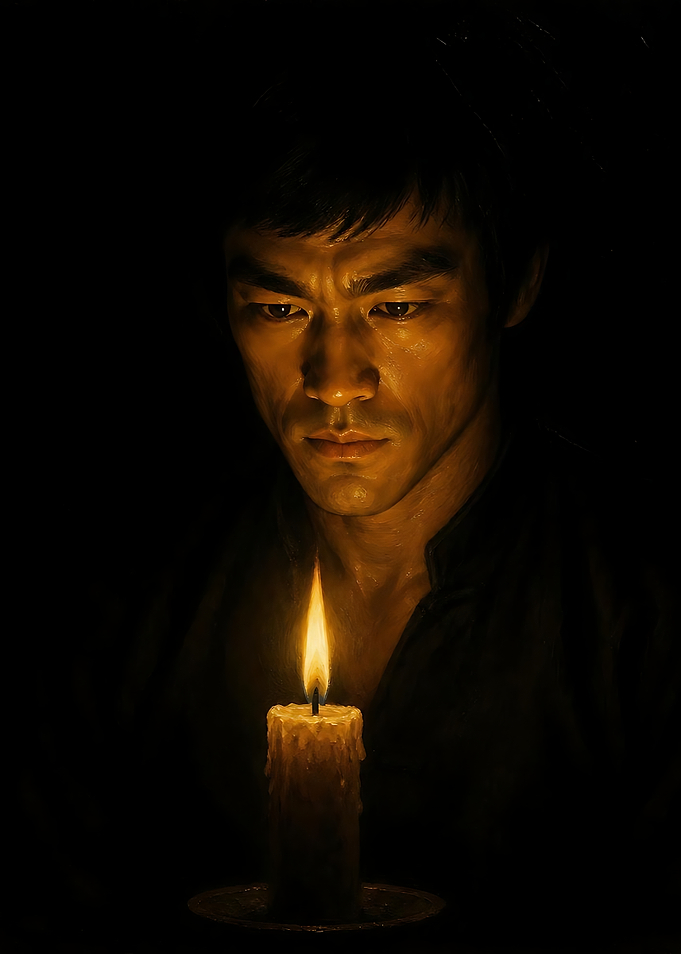 Bruce Lee Contemplating by Candlelight