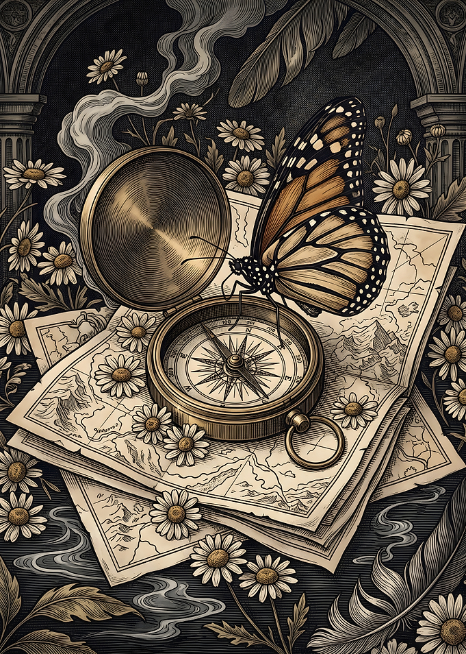 Monarch Butterfly on Vintage Compass