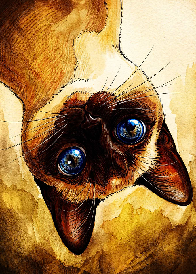Siamese Cat Portrait Watercolor Painting