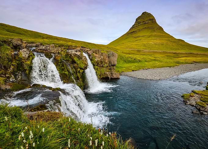 Kirkjufell Mountain and Waterfall in Iceland