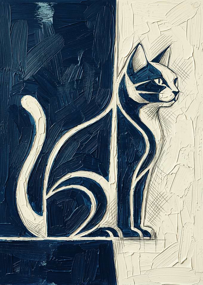 Sitting Cat Animals Impasto Oil Painting