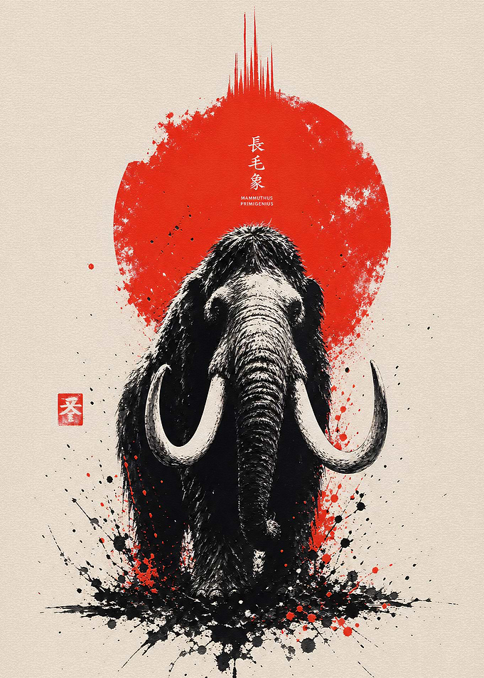 Woolly Mammoth Japanese Ink Art