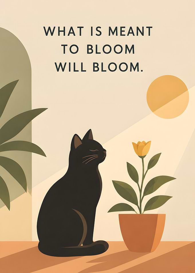 Black Cat and Flower Inspirational Poster