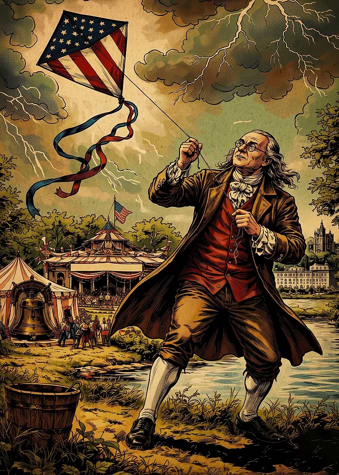 Ben Franklin Kite Vintage Poster