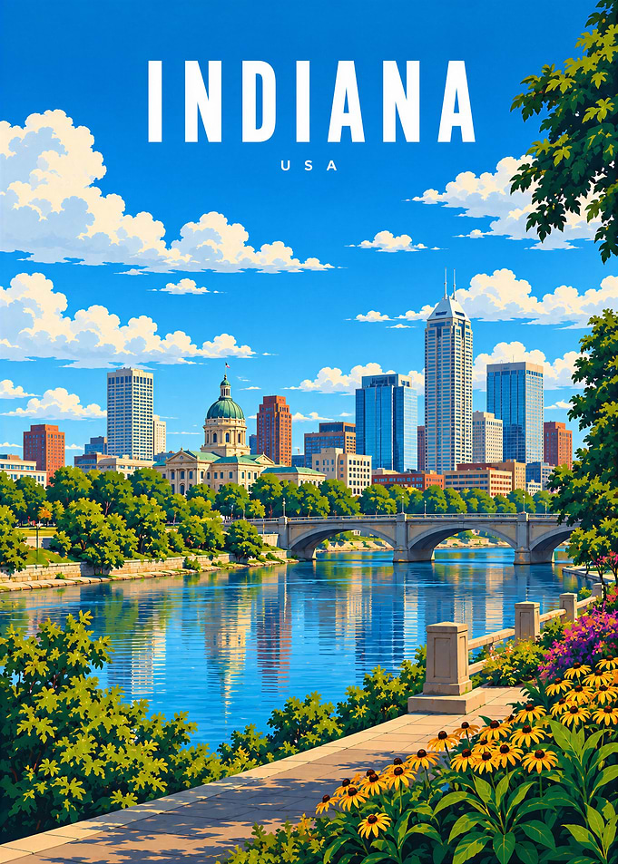 Indianapolis Skyline Travel Poster