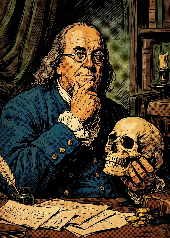 Benjamin Franklin Skull Comic Art