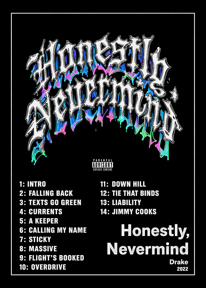Drake Honestly Nevermind Album Tracklist Poster