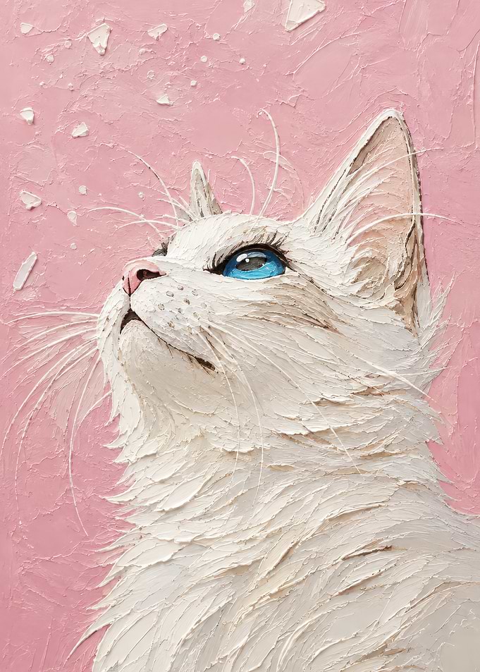 Impasto Oil Painting of White Cat