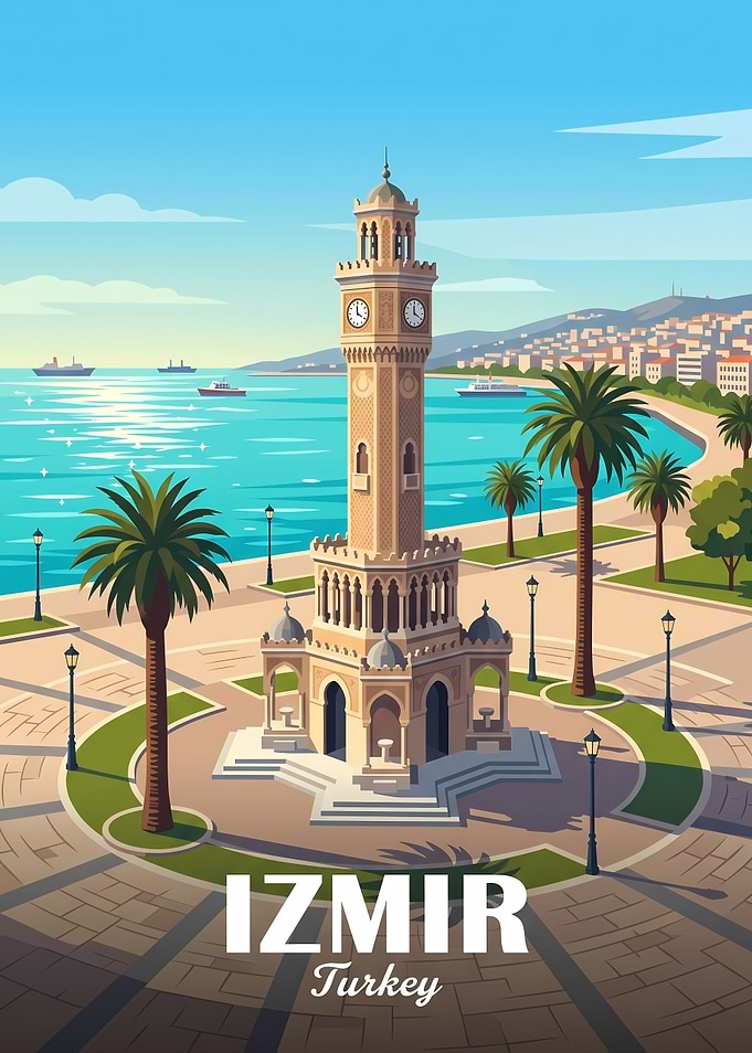 Izmir Clock Tower Travel Poster