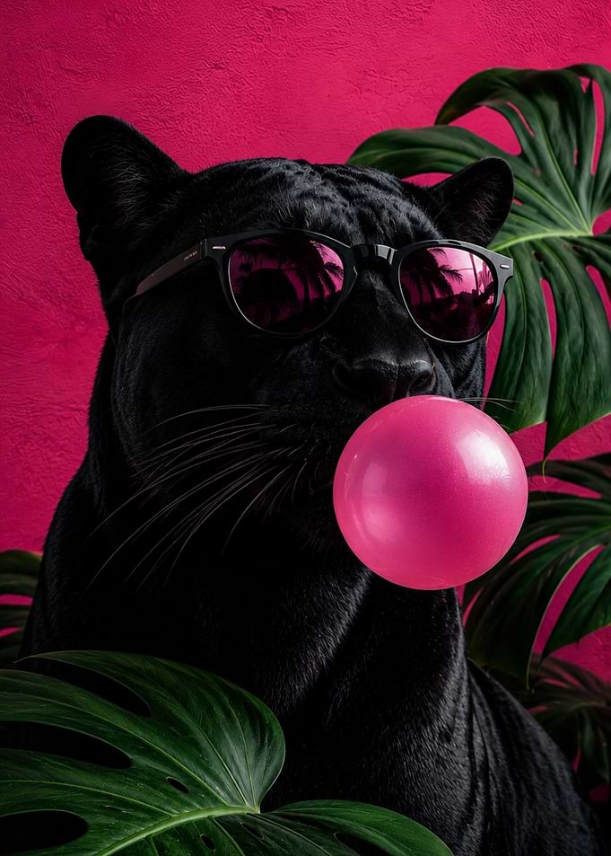 Cool Black Panther Blowing Bubblegum