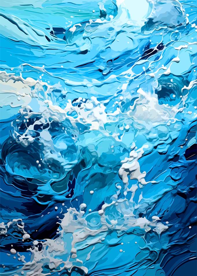 Abstract Blue Ocean Waves Painting