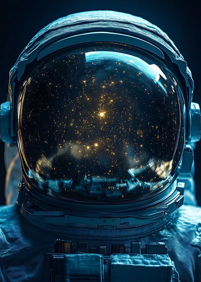 Astronaut Helmet Reflecting Deep Space
