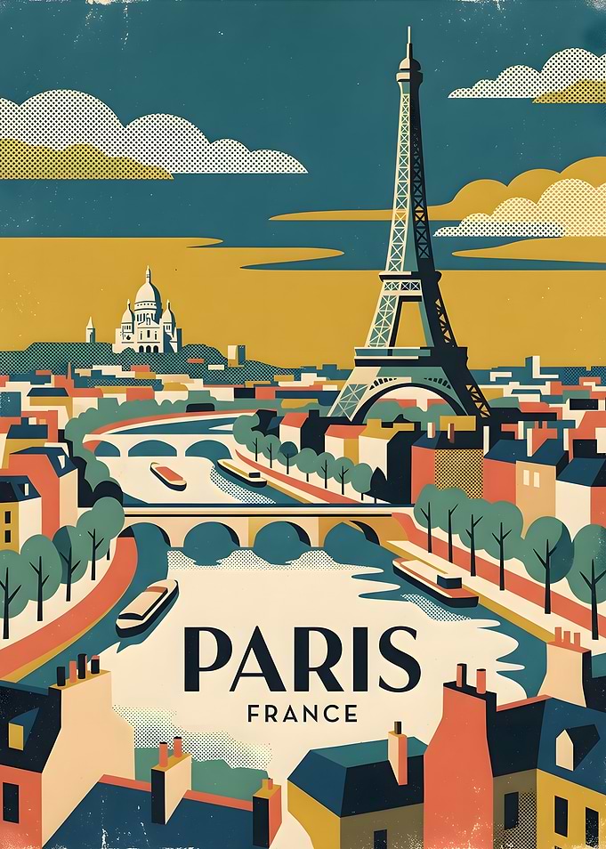 Vintage Paris France Travel Poster