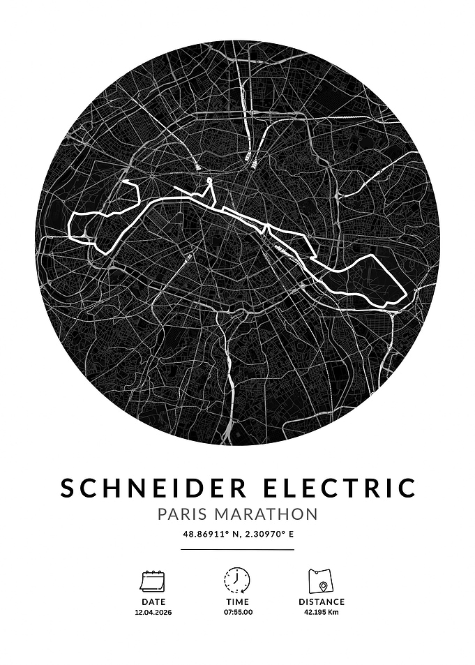 Schneider Electric Paris Marathon Map Poster