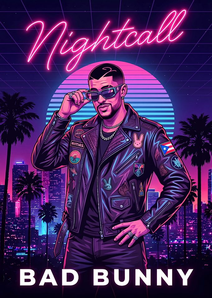 Bad Bunny Synthwave Style Portrait