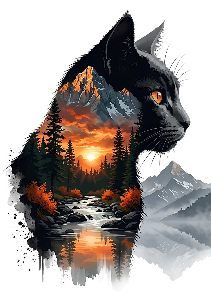Double Exposure Black Cat Mountain Landscape