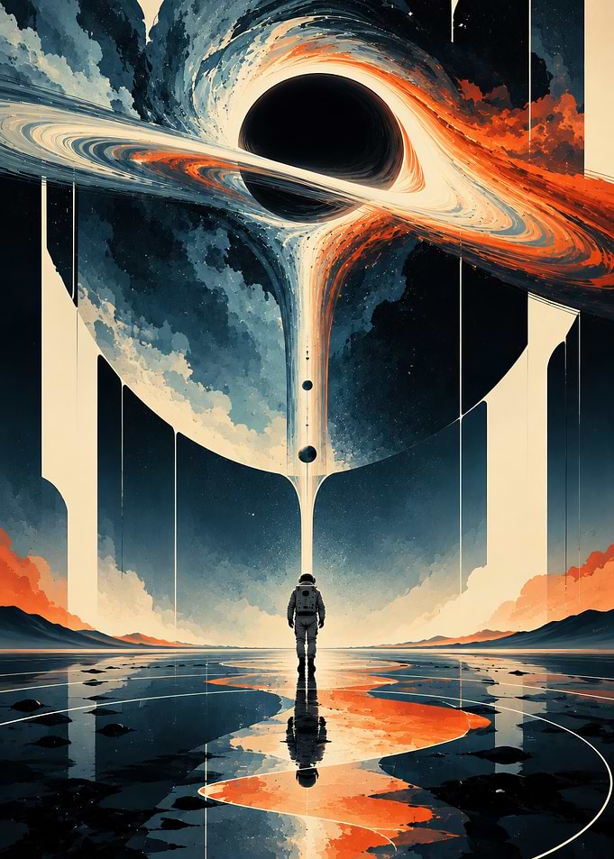 interstellar Astronaut Facing a Cosmic Black Hole