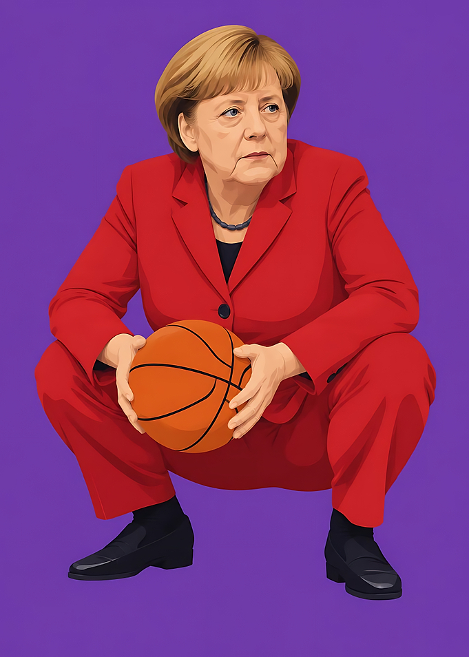 Angela Merkel Holding a Basketball